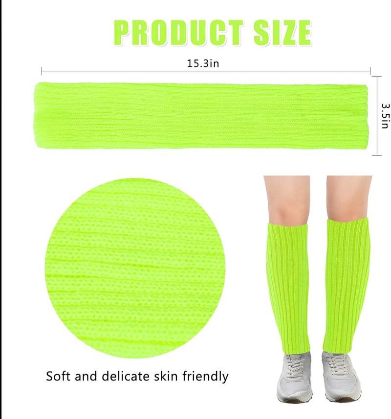 Junely Leg Warmers for Women 80s Cable Knit Leg Warmer for Ballet Dance Figure Skating Yoga Party Junior Neon Long Socks - Image 5
